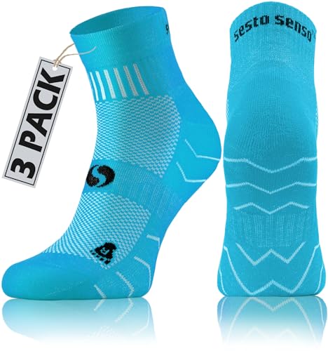 sesto senso 3 Paar Laufsocken Baumwolle Sportsocken Damen Herren Bunte Sport Socken 39-42 Türkis von sesto senso