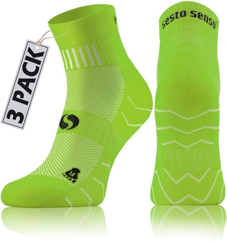 sesto senso 3 Paar Laufsocken Baumwolle Sportsocken Damen Herren Bunte Sport Socken 43-47 Grün von sesto senso