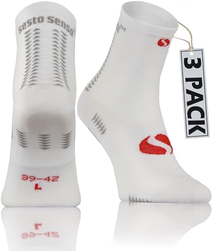 sesto senso 3 Paar Laufsocken Quarter Bunte Sport Socken Herren Damen Sportsocken SKB_01 35-38 Weiß Rot von sesto senso