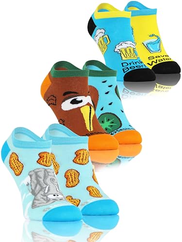 sesto senso 3 Paar Lustige Sneaker Socken Bunte Verrückt Baumwolle Süße Füßlinge Sneakersocken Gemusterte Bier Wasser Kiwi Elefant Erdnüsse 35-38 SNACKS von sesto senso