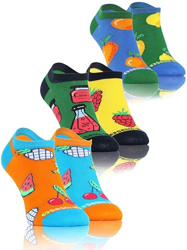 sesto senso 3 Paar Lustige Sneaker Socken Bunte Verrückt Baumwolle Süße Füßlinge Sneakersocken Gemusterte Obst Frucht Marmelade Orange Zitrone 35-38 SWEETS von sesto senso