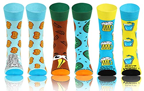 sesto senso 3 Paar Lustige Socken Bunte Verrückt Baumwolle Gemusterte Ungleiche Funny Socks Bier Wasser Kiwi Elefant Erdnüsse 35-38 SNACKS von sesto senso