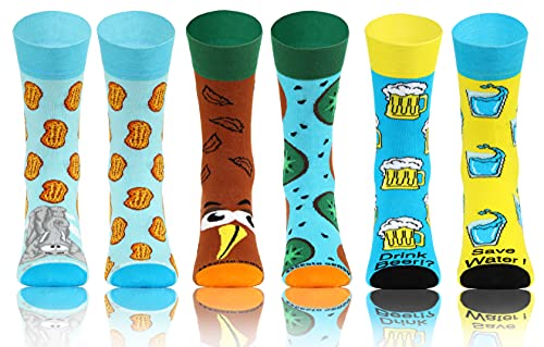 sesto senso 3 Paar Lustige Socken Bunte Verrückt Baumwolle Gemusterte Ungleiche Funny Socks Bier Wasser Kiwi Elefant Erdnüsse 43-46 SNACKS von sesto senso