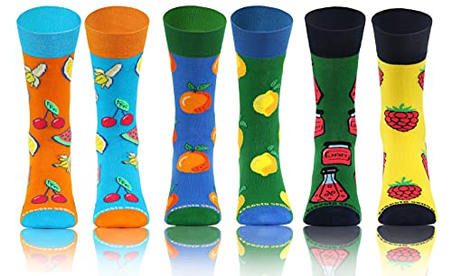 sesto senso 3 Paar Lustige Socken Bunte Verrückt Baumwolle Gemusterte Ungleiche Funny Socks Obst Frucht Marmelade Orange Zitrone 39-42 SWEETS von sesto senso