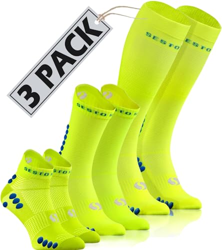 sesto senso 3 Paar MIX Sport Socken Gelb Sneakersocken Wadenlange und Kompressionsstrümpfe Laufsocken 47-50 Yellow von sesto senso
