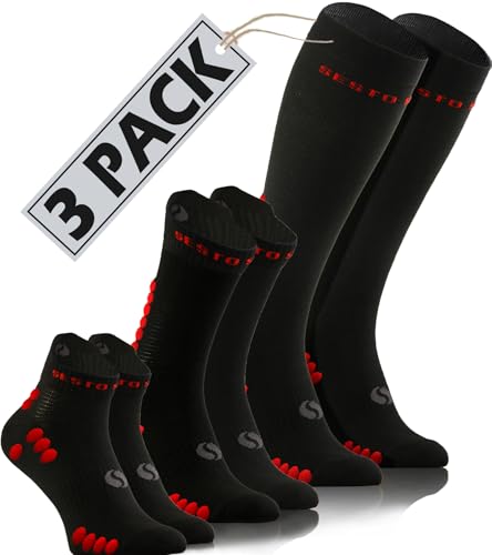 sesto senso 3 Paar MIX Sport Socken Schwarz Sneakersocken Wadenlange und Kompressionsstrümpfe Laufsocken 43-46 Black von sesto senso