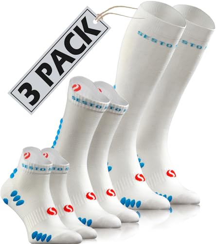sesto senso 3 Paar MIX Sport Socken Weiß Sneakersocken Wadenlange und Kompressionsstrümpfe Laufsocken 43-46 White von sesto senso