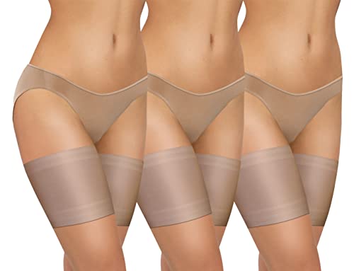 sesto senso 3 Paar Oberschenkelbänder Sexy Elastische Anti-reibung mit 4 Silikonstreifen Glatt Beige Hautfarbe 70-75 XL von sesto senso