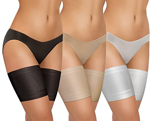 sesto senso 3 Paar Oberschenkelbänder Sexy Elastische Anti-reibung mit 4 Silikonstreifen Glatt schwarz weiß beige mischen 55-60 S von sesto senso