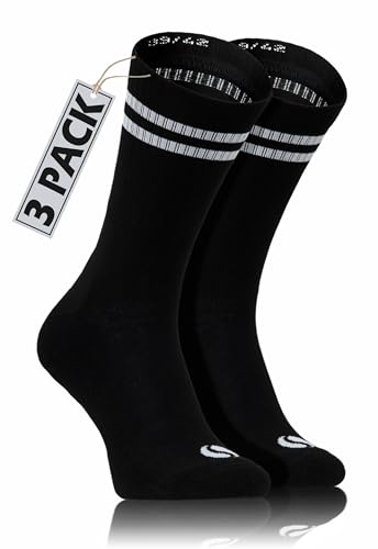 sesto senso 3 Paar Old School Socken Frotteesohle Schwarz Gestreift American Crew Lang Socks SKB_04 39-42 Black von sesto senso