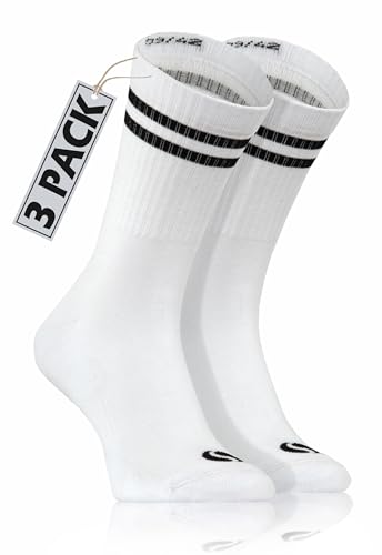 sesto senso 3 Paar Old School Socken Frotteesohle Weiß Gestreift American Crew Lang Socks SKB_04 39-42 White von sesto senso
