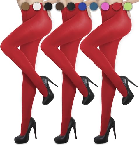 sesto senso 3 Pack Strumpfhosen Damen Blickdicht 50 Den Microfaser 3D Rot 48-50 XL Rot von sesto senso