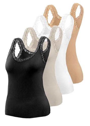 sesto senso 4 Pack Geripptes Damen Trägertop mit mit Spitzendetail Feminines Stilvolles Sommer‑Top L/XL 40-42 Farbmix im Set sesto senso 4 Pack Geripptes Damen Trägertop mit mit Spitzendetail Feminines Stilvolles Sommer‑Top L/XL 40-42 Farbmix im Set von sesto senso