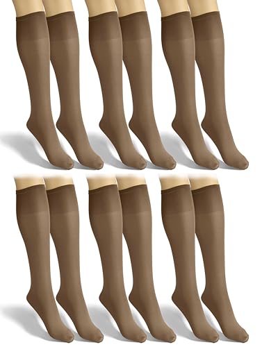 sesto senso 6 Paar Damen Kniestrümpfe Beige Hautfarbe Microfaser Blickdicht 40 Den Kniesocken Bunt Seidenglatt Marrone von sesto senso