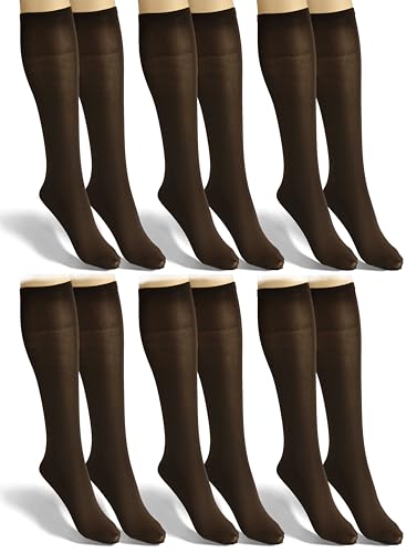 sesto senso 6 Paar Damen Kniestrümpfe Braun Microfaser Blickdicht 40 Den Kniesocken Bunt Seidenglatt Caffe von sesto senso
