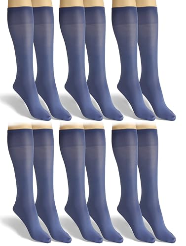 sesto senso 6 Paar Damen Kniestrümpfe Denim Microfaser Blickdicht 40 Den Kniesocken Bunt Seidenglatt Jeans von sesto senso
