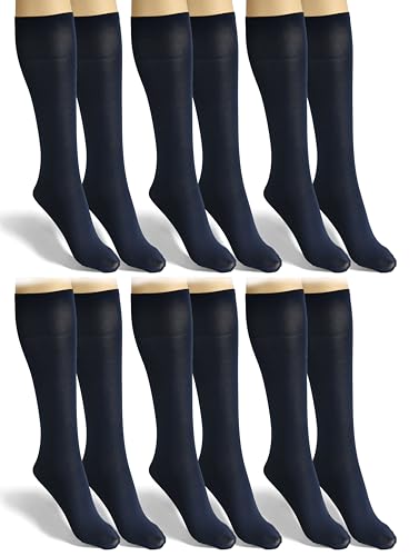 sesto senso 6 Paar Damen Kniestrümpfe Dunkelblau Microfaser Blickdicht 40 Den Kniesocken Bunt Seidenglatt Marine von sesto senso
