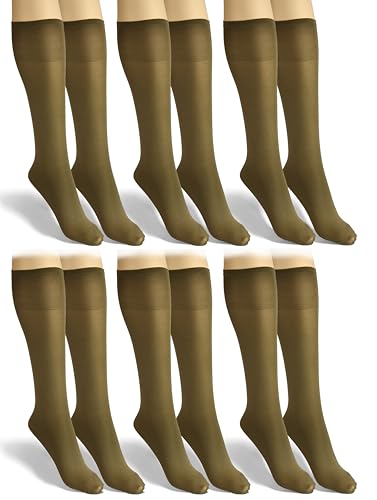 sesto senso 6 Paar Damen Kniestrümpfe Grün Microfaser Blickdicht 40 Den Kniesocken Bunt Seidenglatt Khaki von sesto senso