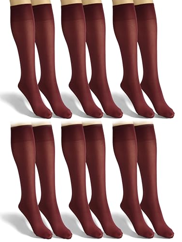 sesto senso 6 Paar Damen Kniestrümpfe Rotwein Microfaser Blickdicht 40 Den Kniesocken Bunt Seidenglatt Bordo von sesto senso