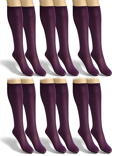 sesto senso 6 Paar Damen Kniestrümpfe Violett Microfaser Blickdicht 40 Den Kniesocken Bunt Seidenglatt Fiolet von sesto senso