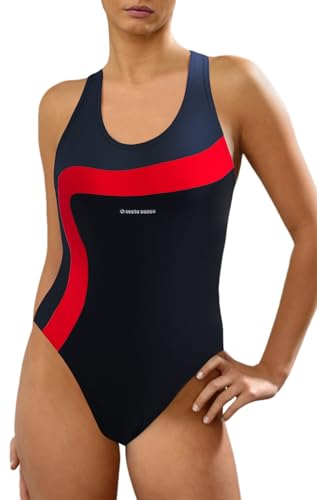 sesto senso Badeanzug Damen Sport Einteiliger Blickdichter Schwimmanzug BW728 XXL 42 44 Dunkelblau von sesto senso