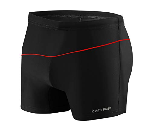 sesto senso Badehose Herren Eng Wettkampf Wasserdicht Schwimmhose M bis 4XL Enganliegende Bademode BD 314 L Schwarz von sesto senso