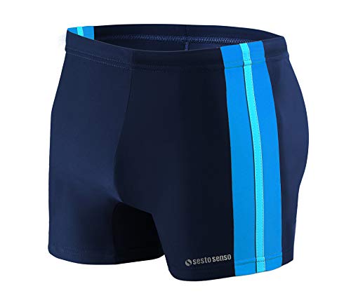 sesto senso Badehose Herren Eng Wettkampf Wasserdicht Schwimmhose M bis 4XL Enganliegende Bademode BD 382 L Navy Blau von sesto senso