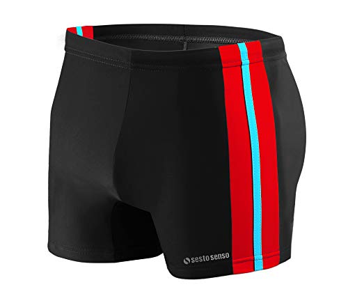 sesto senso Badehose Herren Eng Wettkampf Wasserdicht Schwimmhose M bis 4XL Enganliegende Bademode BD 382 XXL Schwarz von sesto senso