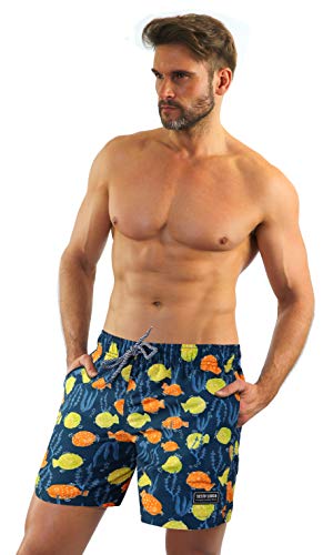 sesto senso Badeshorts Herren Schwimshorts Badehose Innenfutter Beachshorts Schwimmhose XXL Fisch Blau von sesto senso