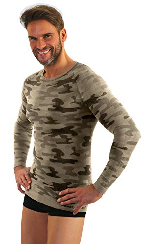 sesto senso Camouflage Funktionsunterhemd Langarmshirt Herren Rundhals Funktionsunterwäsche Tarnung L Sand von sesto senso