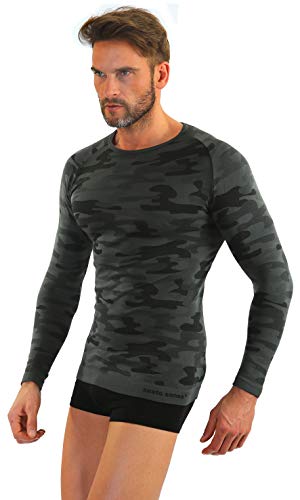 sesto senso Camouflage Funktionsunterhemd Langarmshirt Herren Rundhals Funktionsunterwäsche Tarnung S Graphit von sesto senso