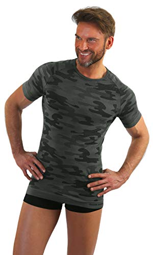 sesto senso Camouflage Kurzarm Shirt Herren Rundhals Funktionsunterwäsche Tarnung Unterhemd M Grpahit von sesto senso