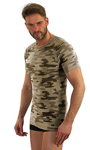 sesto senso Camouflage Kurzarm Shirt Herren Rundhals Funktionsunterwäsche Tarnung Unterhemd M Sand von sesto senso