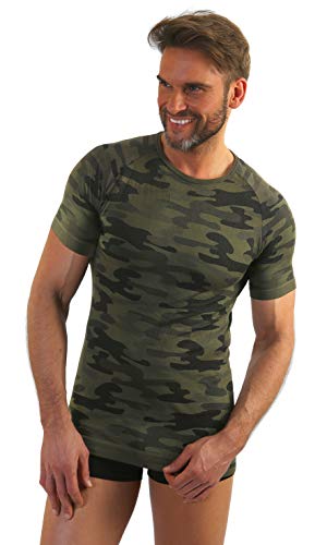 sesto senso Camouflage Kurzarm Shirt Herren Rundhals Funktionsunterwäsche Tarnung Unterhemd XXL Grün von sesto senso