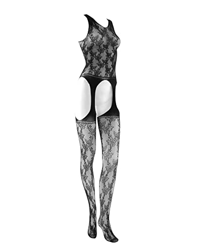 sesto senso Damen Dessous-Set Unterwäsche Offen Schritt Spitze Bodysuit 002 L/XL Schwarz von sesto senso