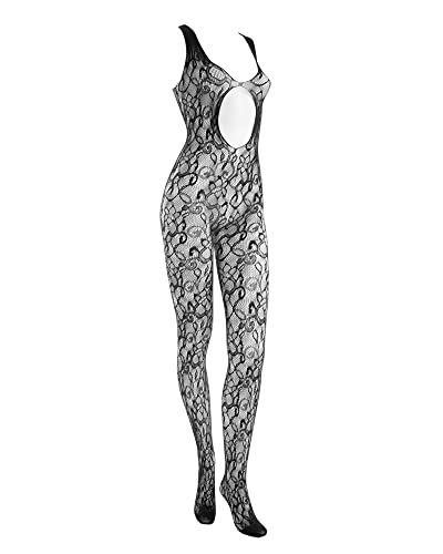 sesto senso Damen Dessous-Set Unterwäsche Offen Schritt Spitze Bodysuit 007 S/M Schwarz von sesto senso