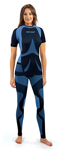 sesto senso Damen Funktionsunterwäsche Set Kurzarm Shirt Lange Unterhose Sportunterwäsche L Blau Himmelblau Türkis von sesto senso