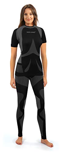 sesto senso Damen Funktionsunterwäsche Set Kurzarm Shirt Lange Unterhose Sportunterwäsche XL Grau von sesto senso