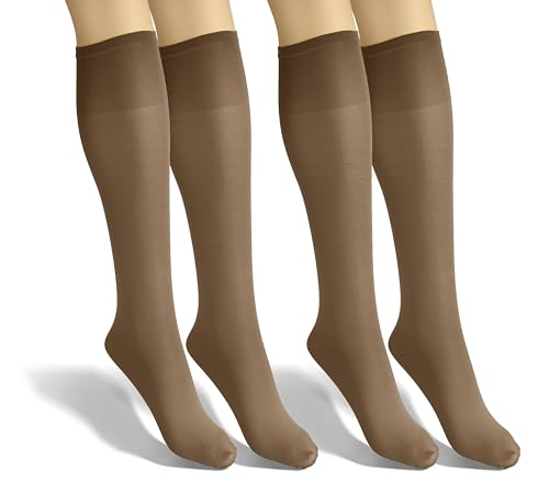 sesto senso Damen Kniestrümpfe Beige Hautfarbe Microfaser Blickdicht 40 Den 2 Paar Kniesocken Bunt Seidenglatt Marrone von sesto senso