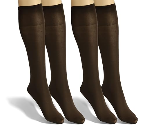 sesto senso Damen Kniestrümpfe Braun Microfaser Blickdicht 40 Den 2 Paar Kniesocken Bunt Seidenglatt Caffe von sesto senso