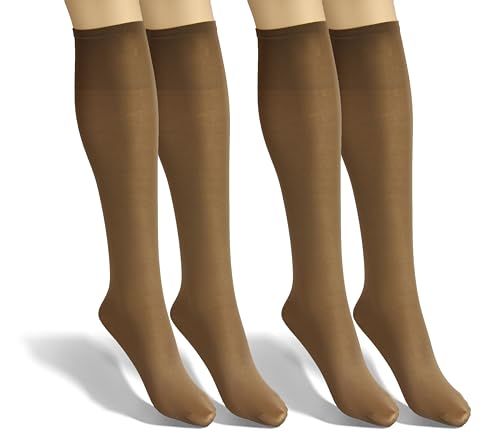 sesto senso Damen Kniestrümpfe Dunkel Beige Microfaser Blickdicht 40 Den 2 Paar Kniesocken Bunt Seidenglatt Avana von sesto senso