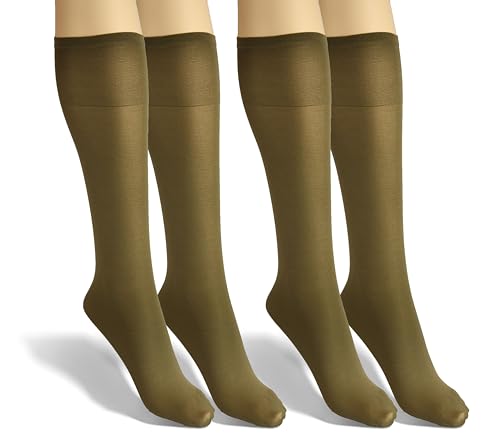 sesto senso Damen Kniestrümpfe Grün Microfaser Blickdicht 40 Den 2 Paar Kniesocken Bunt Seidenglatt Khaki von sesto senso