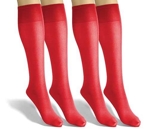 sesto senso Damen Kniestrümpfe Rot Microfaser Blickdicht 40 Den 2 Paar Kniesocken Bunt Seidenglatt Red von sesto senso