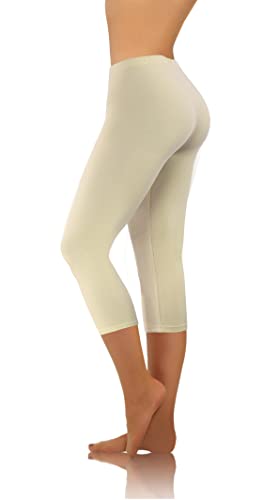 sesto senso Damen Leggings Beige Hautfarbe 3/4 Lang Baumwolle Mädchen Fitnesshose Sporthose Bunte Yoga L Beige von sesto senso