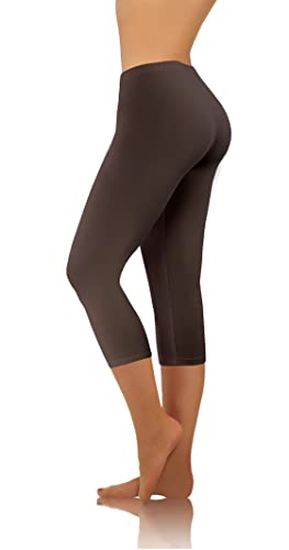 sesto senso Damen Leggings Braun 3/4 Lang Baumwolle Mädchen Fitnesshose Sporthose Bunte Yoga 3XL Brown von sesto senso