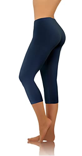 sesto senso Damen Leggings Dunkelblau 3/4 Lang Baumwolle Mädchen Fitnesshose Sporthose Bunte Yoga 3XL Navy Blue von sesto senso