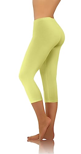 sesto senso Damen Leggings Gelb 3/4 Lang Baumwolle Mädchen Fitnesshose Sporthose Bunte Yoga 3XL Yellow von sesto senso