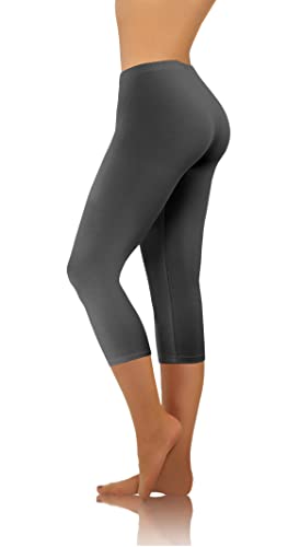 sesto senso Damen Leggings Graphit 3/4 Lang Baumwolle Mädchen Fitnesshose Sporthose Bunte Yoga 3XL Graphit von sesto senso