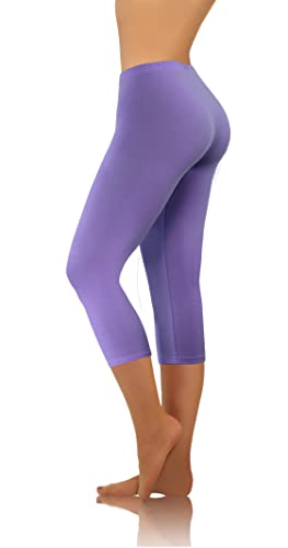 sesto senso Damen Leggings Lila 3/4 Lang Baumwolle Mädchen Fitnesshose Sporthose Bunte Yoga L Purple von sesto senso
