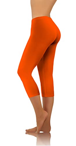 sesto senso Damen Leggings Orange 3/4 Lang Baumwolle Mädchen Fitnesshose Sporthose Bunte Yoga 4XL Orange von sesto senso